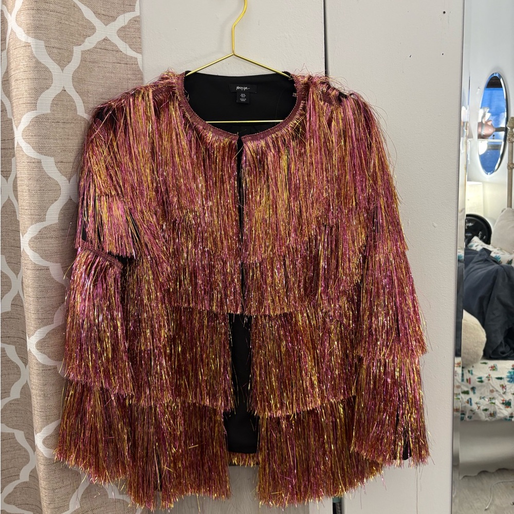 Nasty Gal Metallic Tiered Tinsel Jacket Gold and Pink